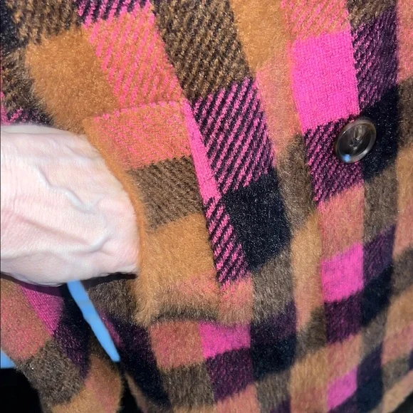 NVLT Pink and Brown plaid double breasted warm plush coat - Picture 3 of 7